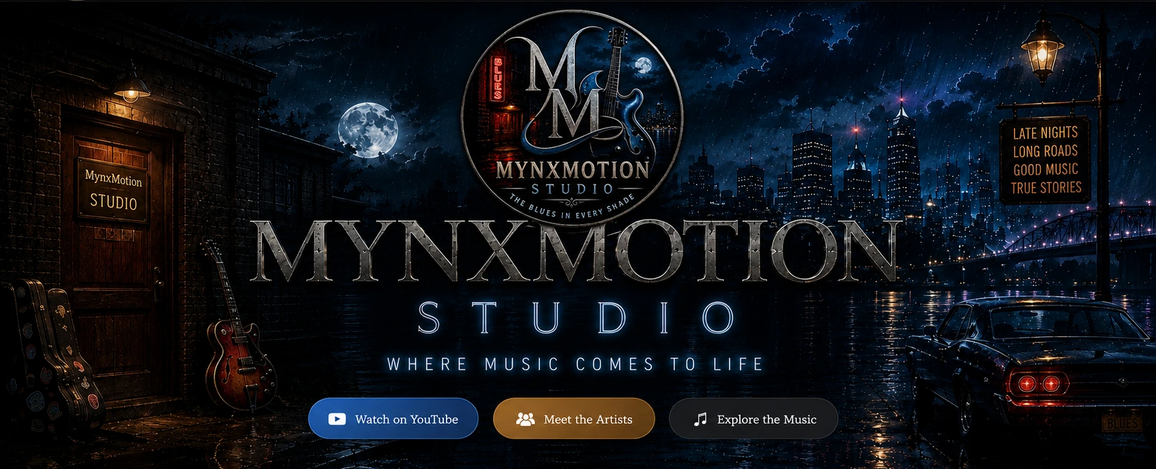 MynxMotion Studio at night — Where Music Comes to Life